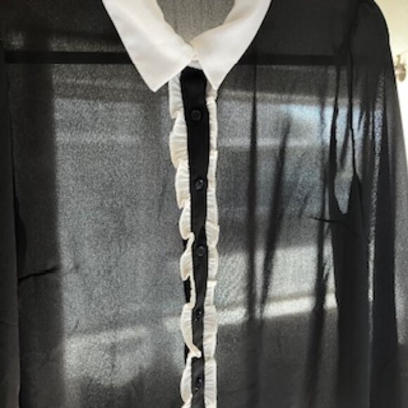 🧡3/15 Cece Long Sleeve Collar Ruffle Button Front Blouse Women's M - Picture 7 of 15